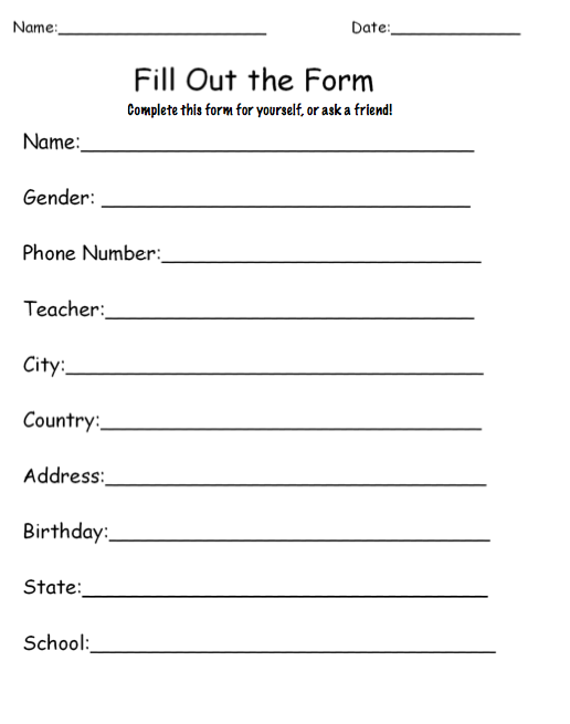 Personal Information Worksheets For Special Needs