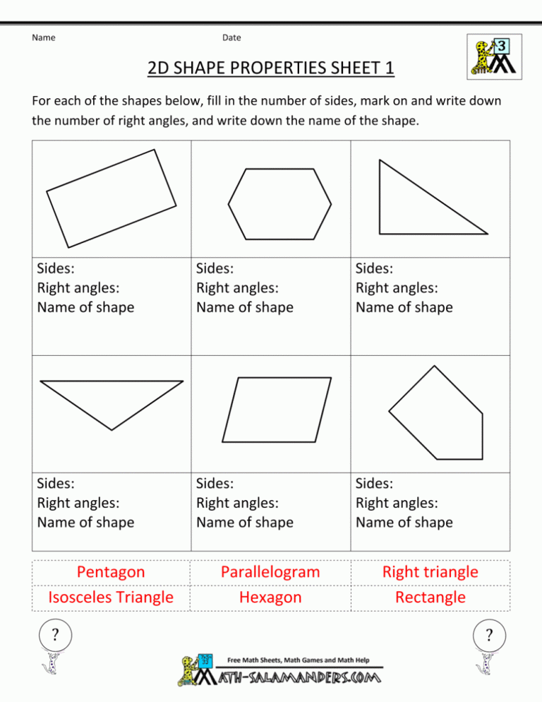 Third Grade 3d Shapes Worksheets For Grade 3