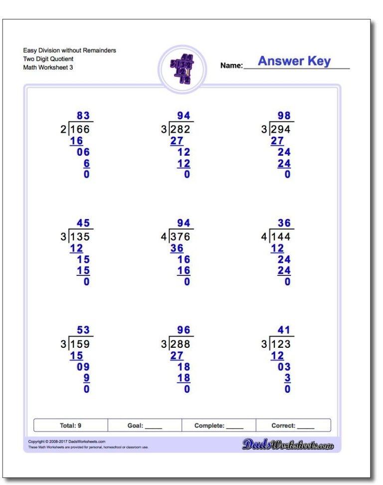 5th Grade Division Problems No Remainder