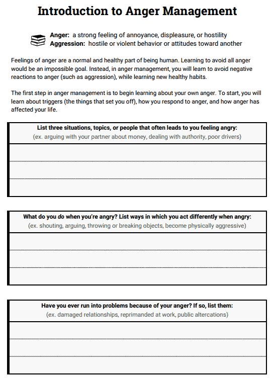 Mental Health Free Printable Anger Management Worksheets