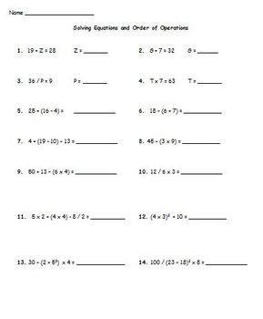 Solving Equations Worksheets Easy