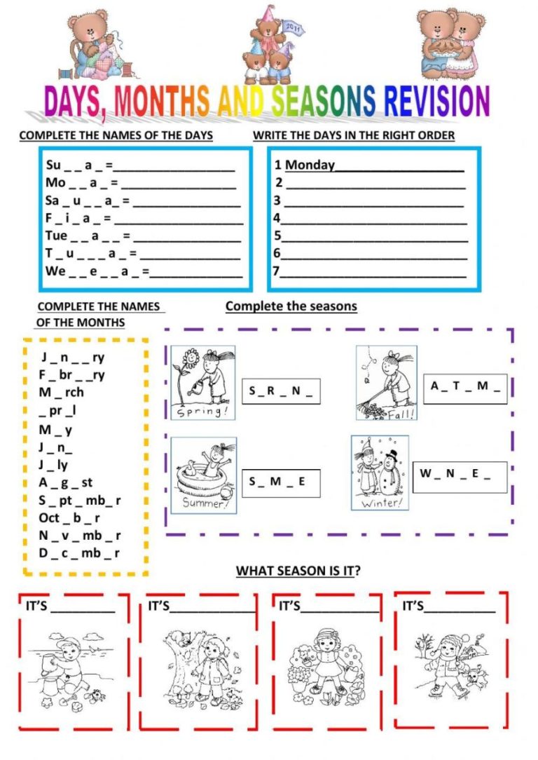 Months And Days Of The Week Worksheets Pdf