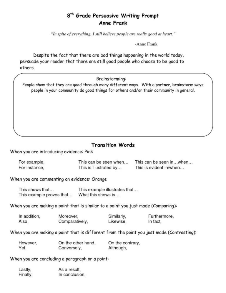 Transition Words Worksheet 4th Grade