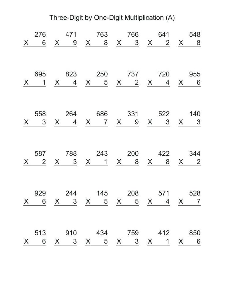 Multiplication 4th Grade Math Worksheets Free