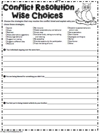 Conflict Resolution Worksheets For Elementary Students