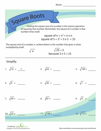 Simplifying Square Roots Worksheet Answer Key