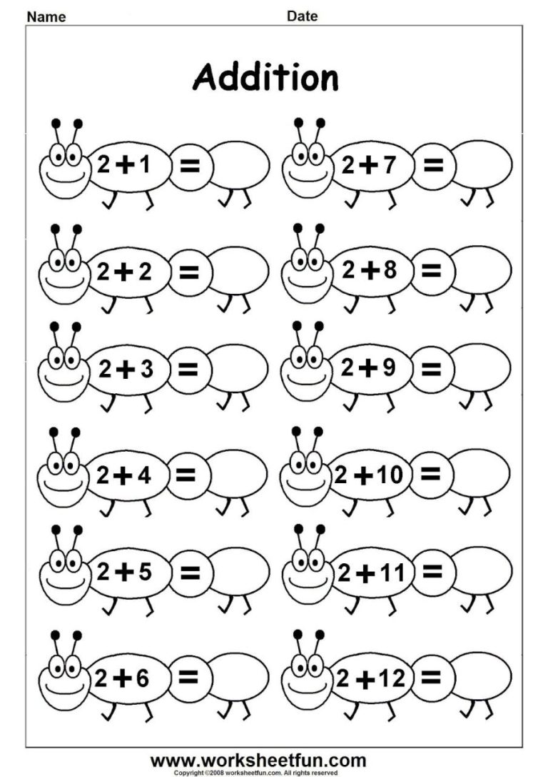 Addition Kindergarten Math Worksheets Free