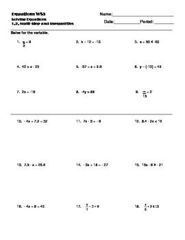 Equations And Inequalities Worksheet Algebra 2