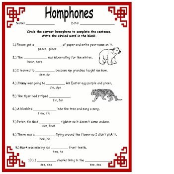 Homophones Worksheets Pdf