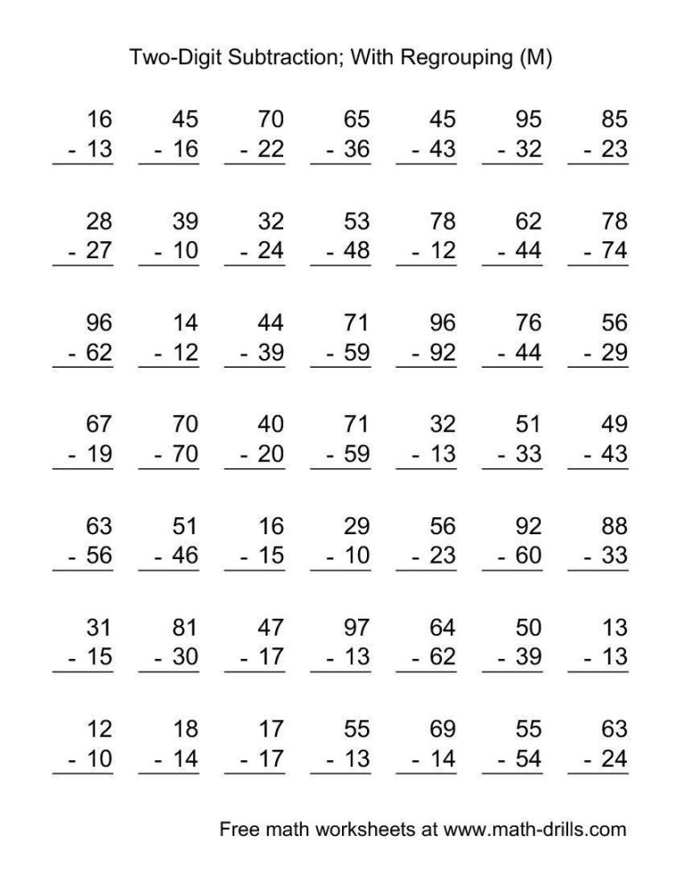 Subtraction Free Printable Math Worksheets For 2nd Grade