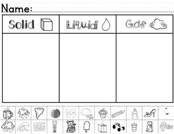 Solid Liquid Gas Worksheet Kindergarten