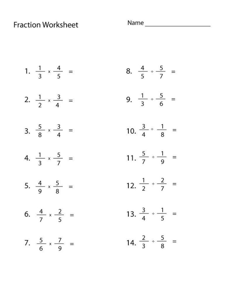 Free Math Worksheets For 6th Grade Fractions