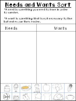 Needs And Wants Worksheet 2nd Grade