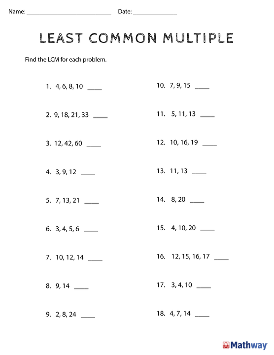 Lcm Worksheets For Grade 6