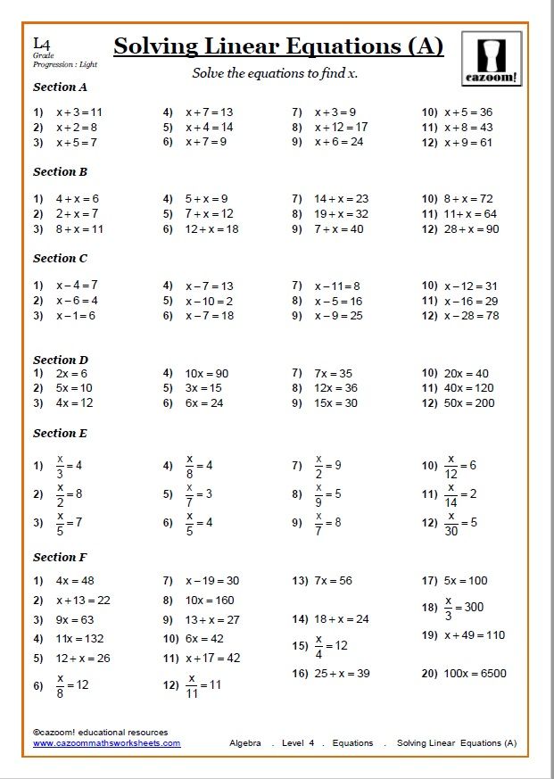 Linear Equations Worksheet With Answers