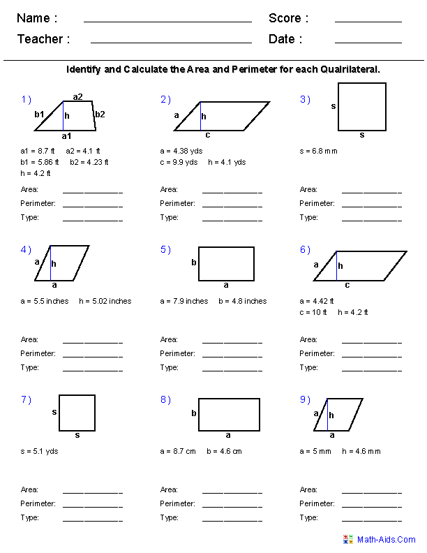 5th Grade Area And Perimeter Worksheets