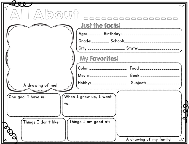 Worksheet Printable Worksheet All About Me