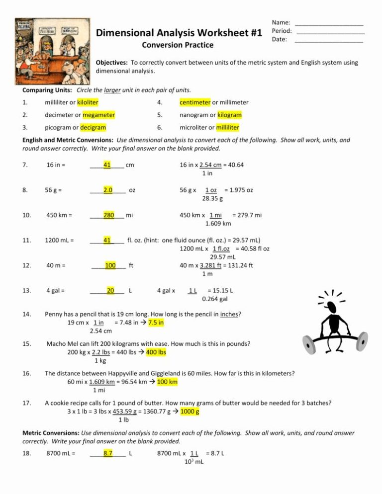 Dimensional Analysis Worksheet 1 Answer Key