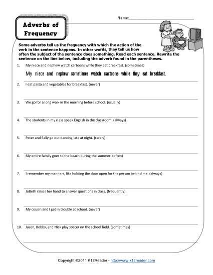 Adverbs Worksheets For Grade 4 With Answers