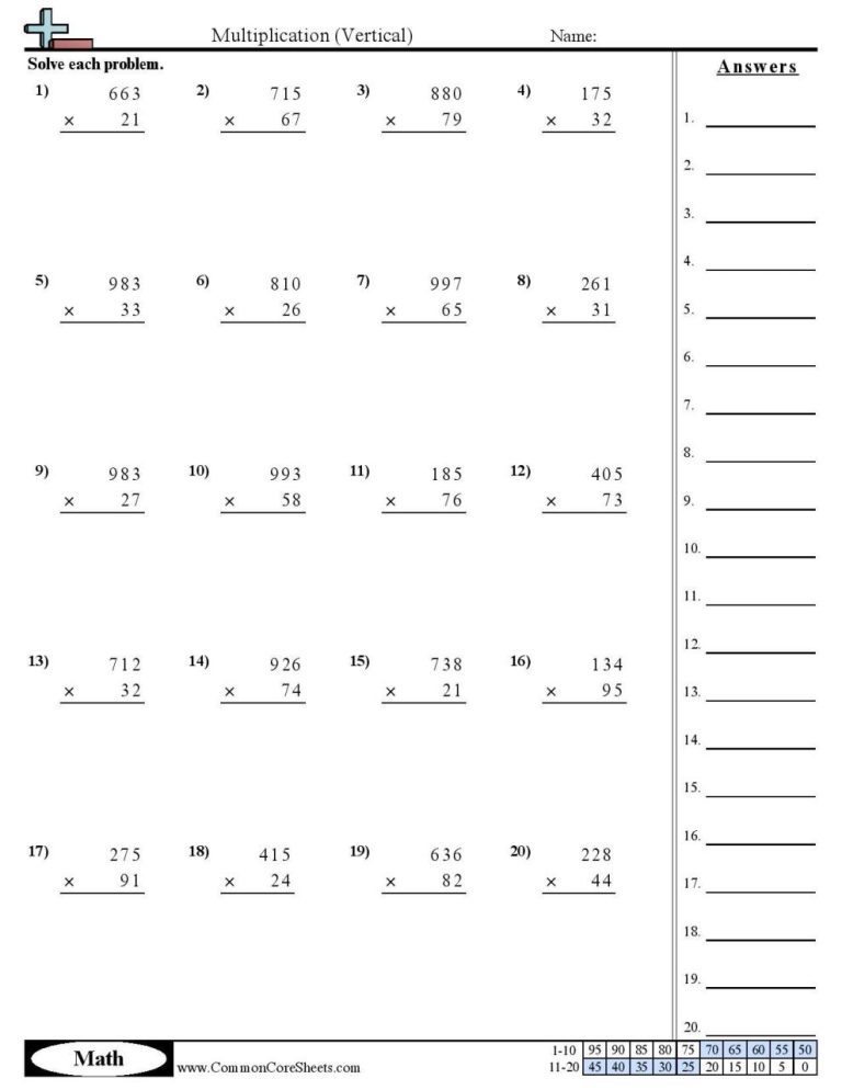 Common Core Sheets Multiplication Drills