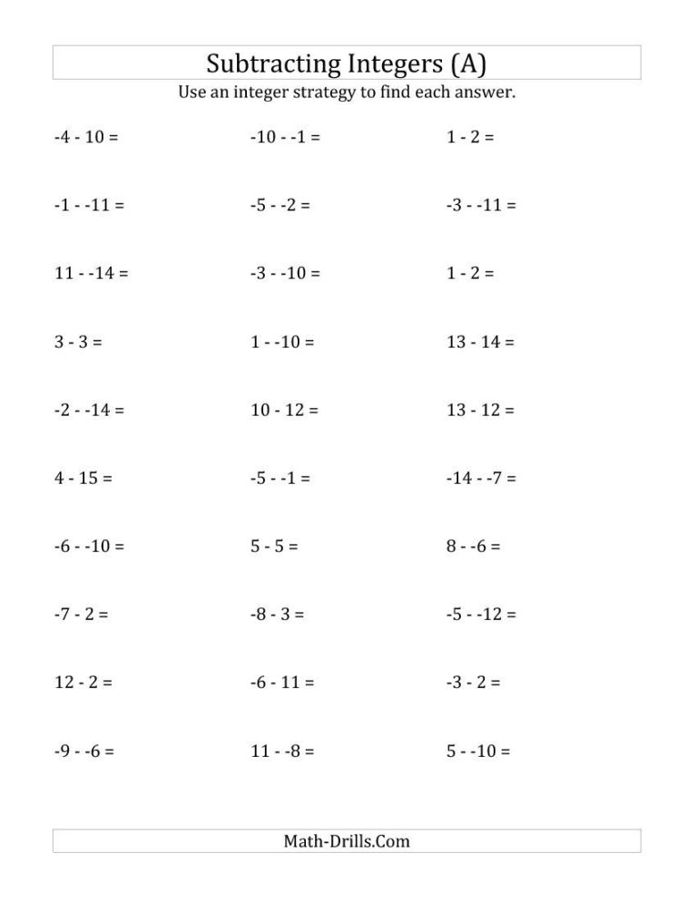 Adding Integers Worksheet