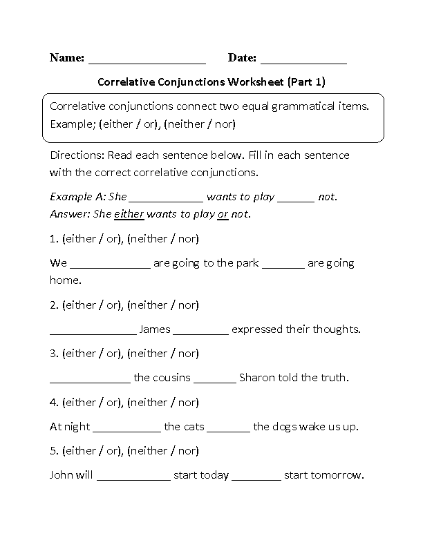 Conjunction Worksheets For Grade 4 With Answers