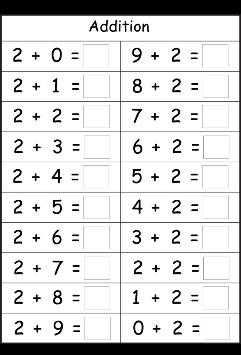 Free Printable Addition Math Facts Worksheets