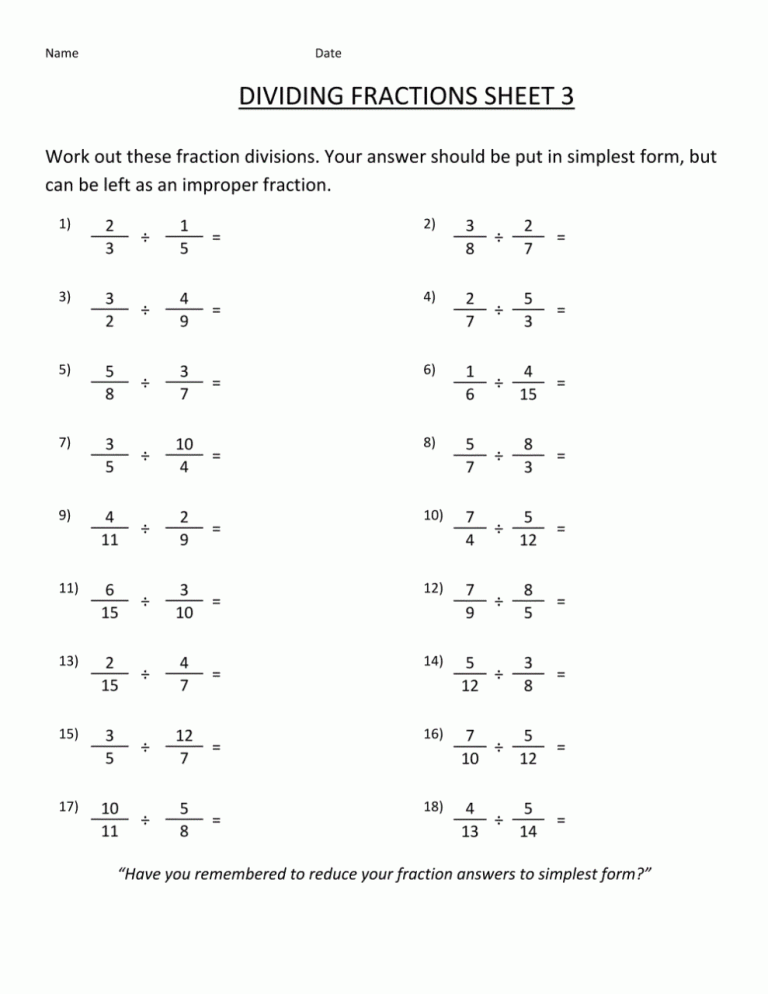 Multiplying And Dividing Fractions Worksheets With Answers