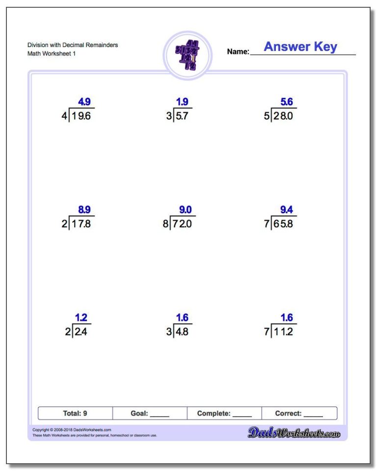 Division Questions For Grade 6 With Answers