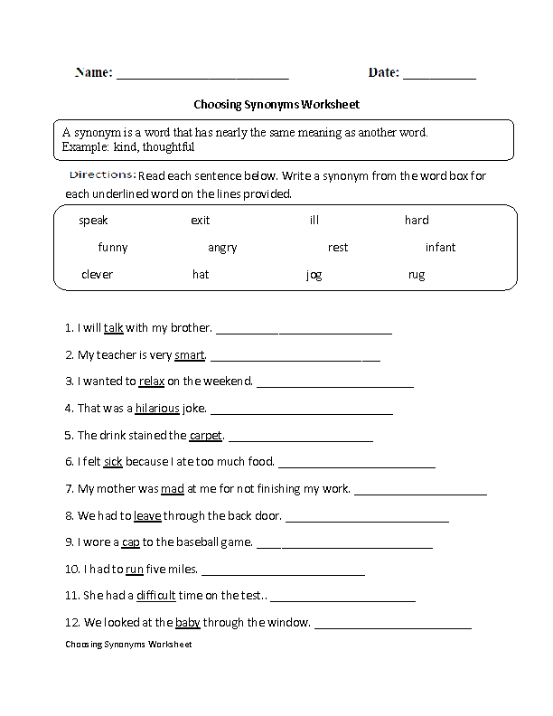 3rd Grade Antonyms And Synonyms Worksheet