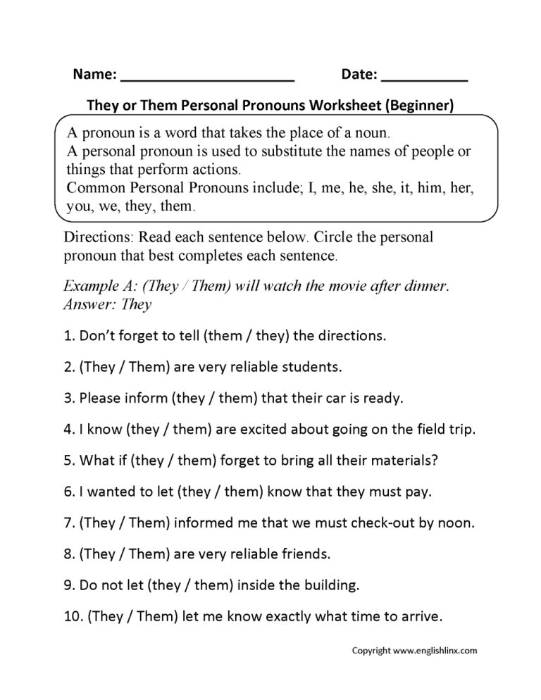 Pronouns Worksheet For Grade 1 Pdf