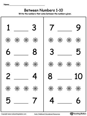 Between Numbers Worksheet 1-10