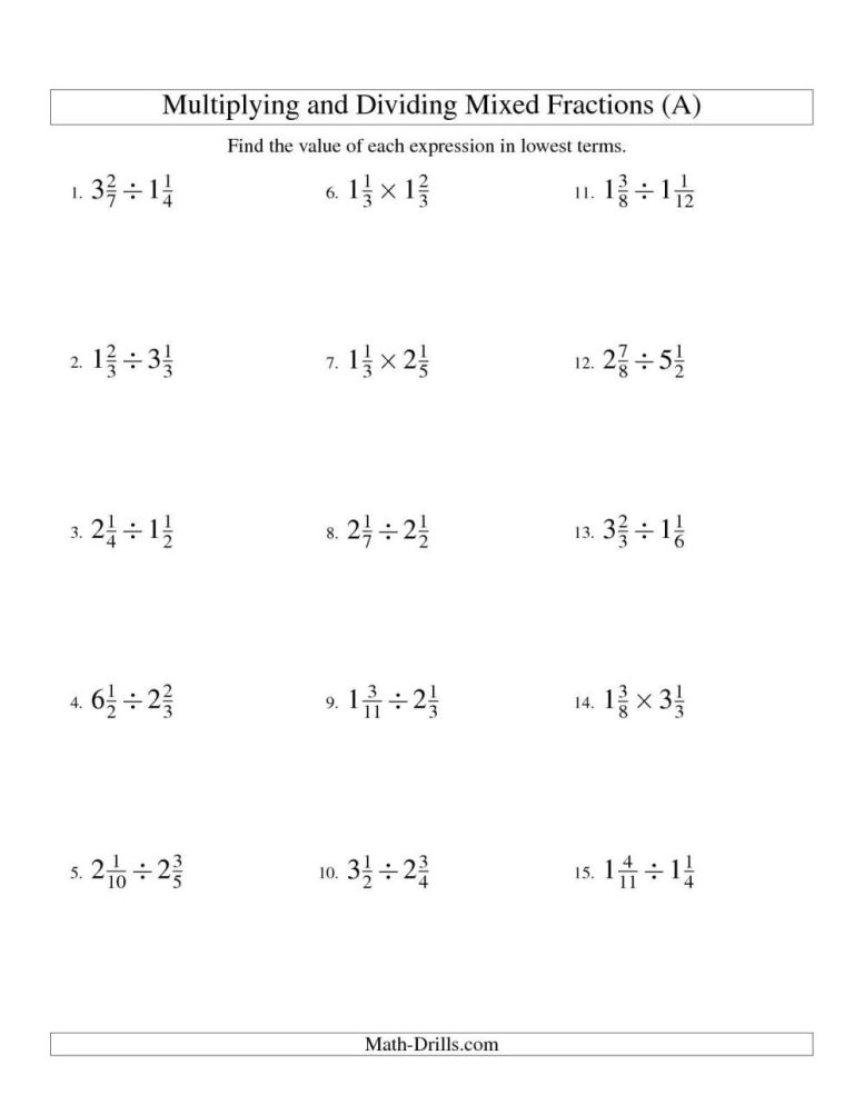 Dividing Mixed Numbers Worksheet Answer Key