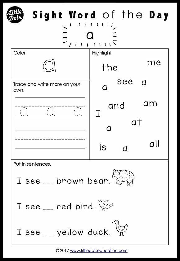 Pre Primer Sight Word Worksheets Free