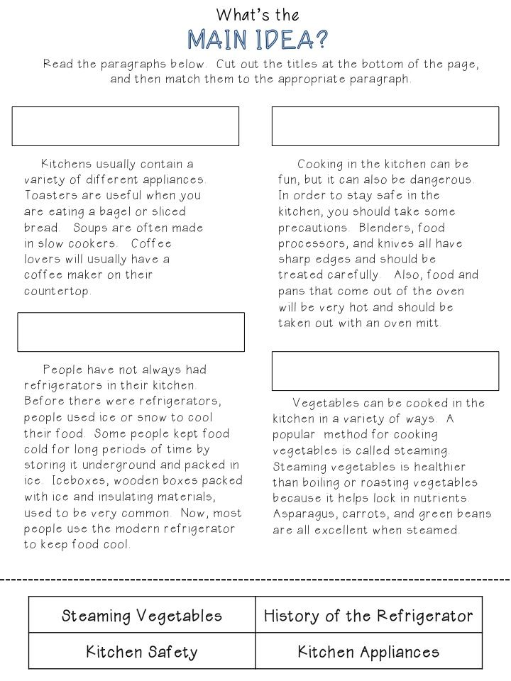 Main Idea And Supporting Details Worksheets 4th Grade