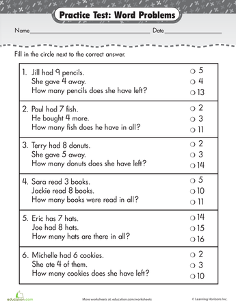 Subtraction Word Problems 1st Grade