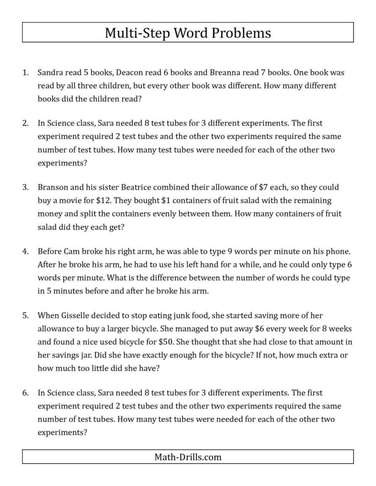 Multi Step Word Problems 4th Grade Pdf Free