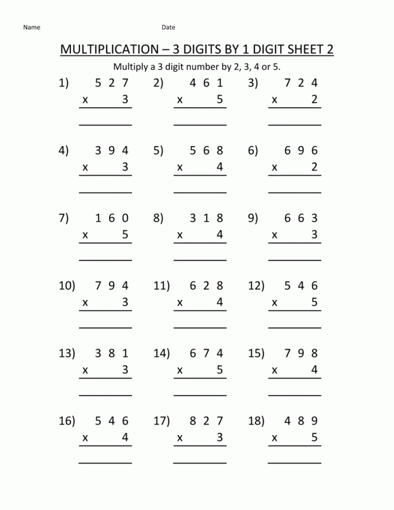 Maths Worksheet For Class 4 Multiplication