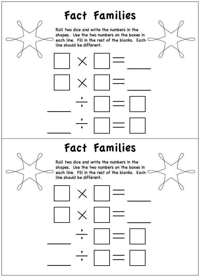 Multiplication And Division Facts Worksheets