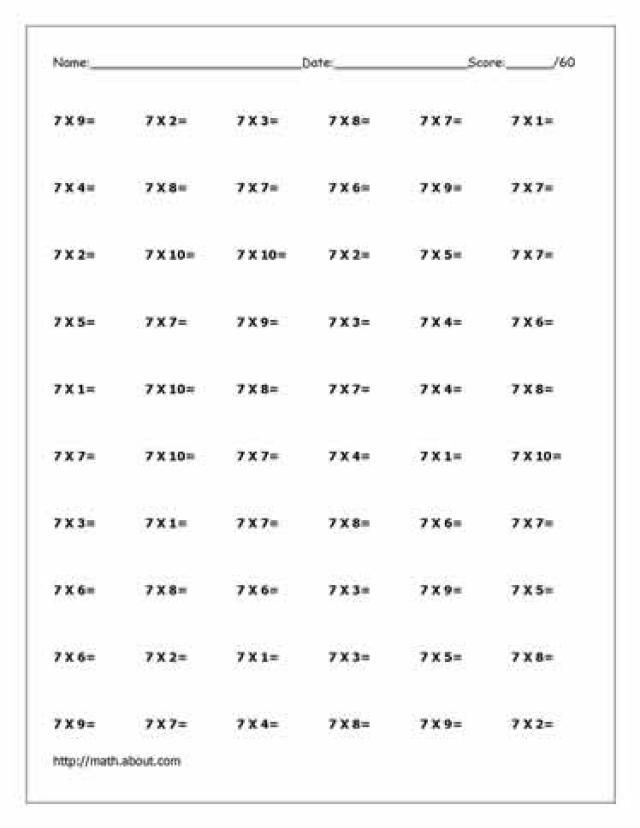 7 Times Table Worksheet