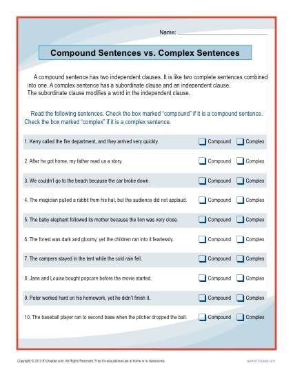 Compound Complex Sentences Worksheet With Answer Key