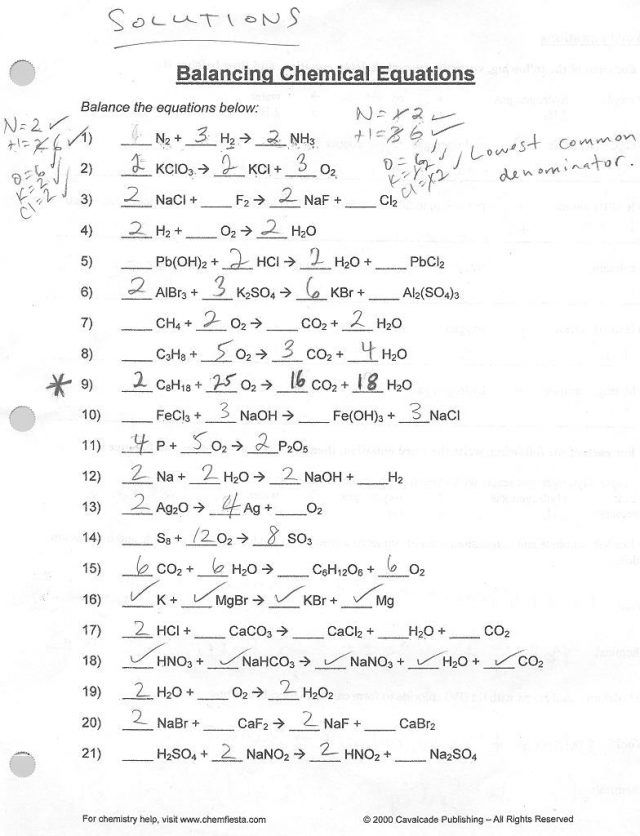 Balancing Equations Questions Easy