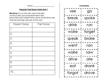 Irregular Past Tense Verbs Worksheet Answer Key