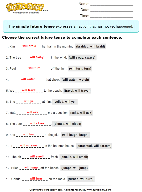 Grade 5 English Worksheets Tenses