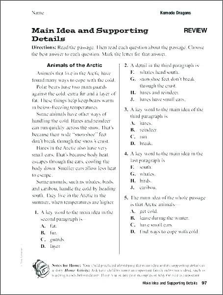 Main Idea Worksheets 4th Grade Pdf