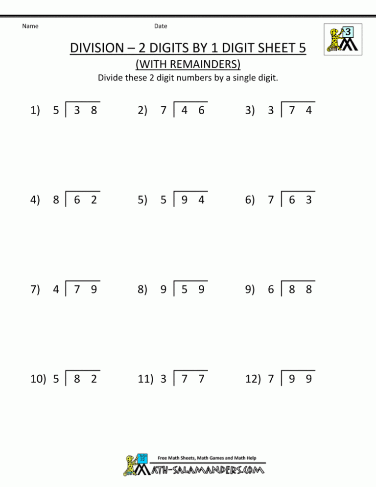 Division Questions For Grade 3