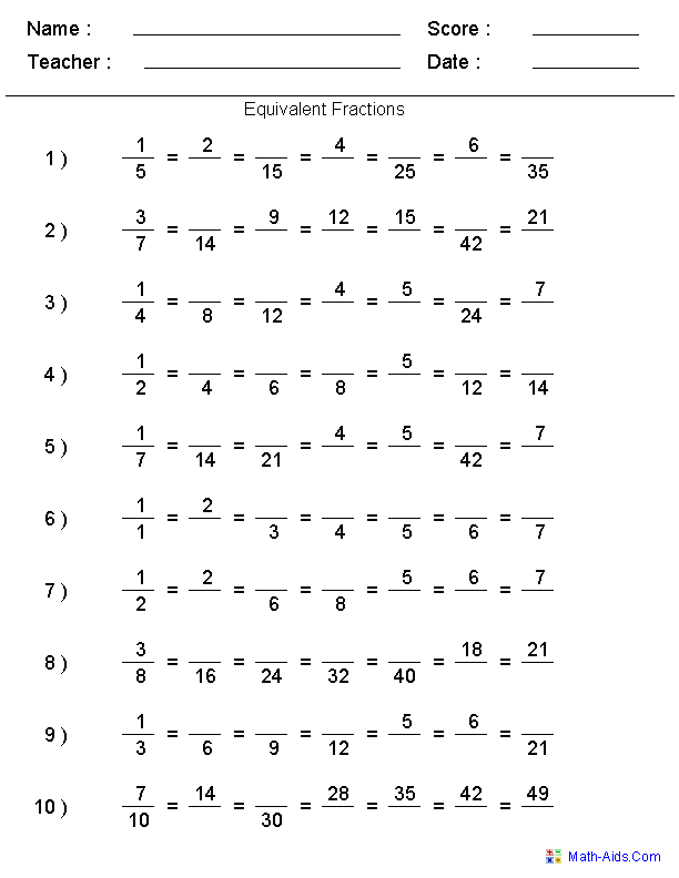 Equivalent Fractions Worksheet Grade 5