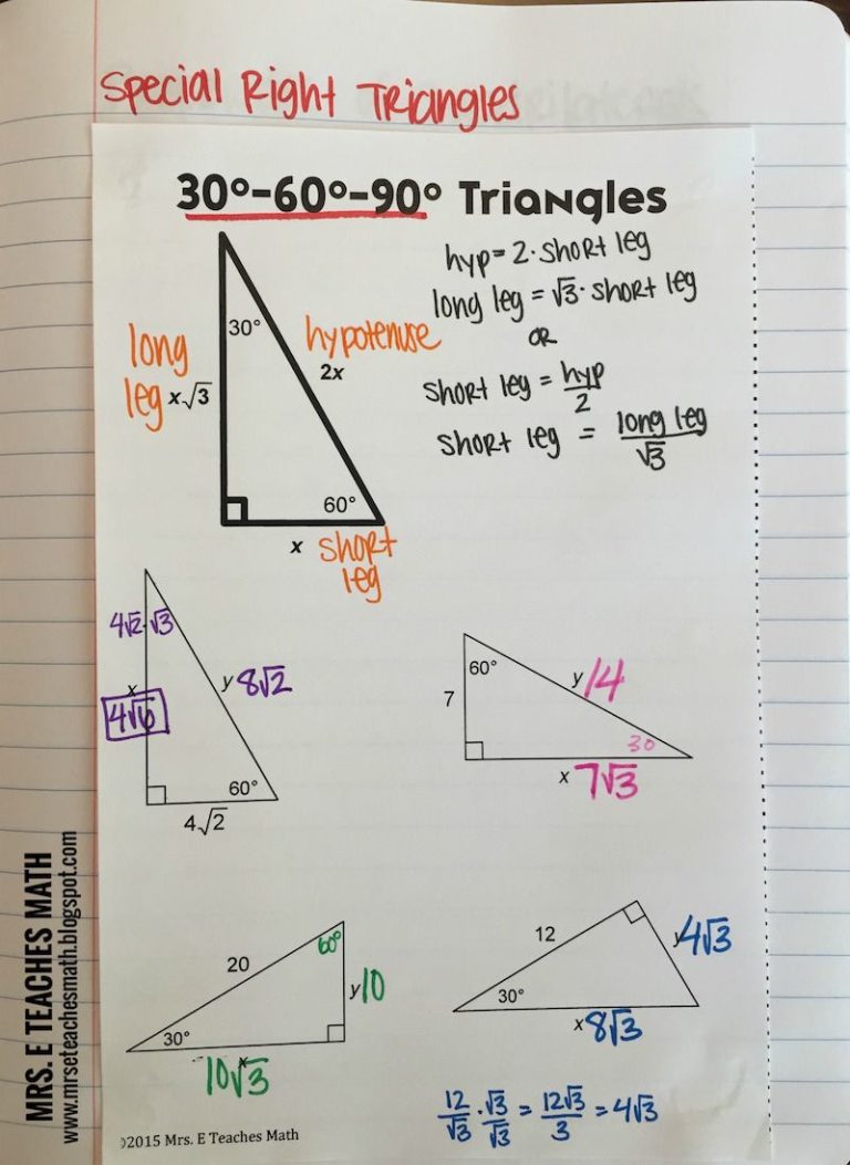 Special Right Triangles Worksheet Answer Key