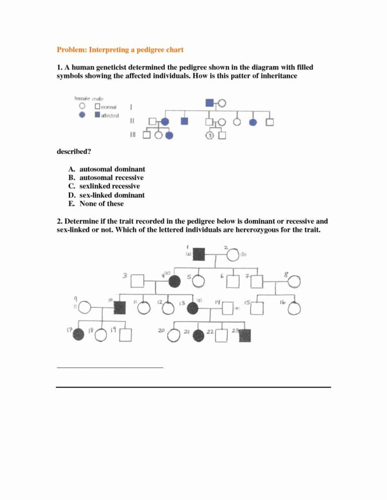 Pedigree Charts Worksheet