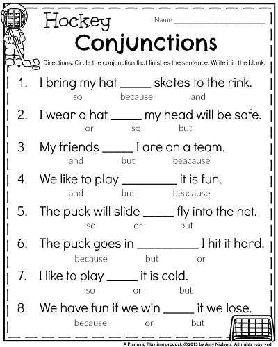 First Grade Conjunction Worksheets For Grade 1